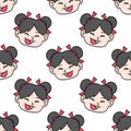 Beauty chinese girl happy seamless pattern textile print. repeat pattern background design Royalty Free Stock Photo