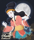 Beauty Chinese Lady Spirit Celebrating Hungry Ghost Festival, Vector Illustration Royalty Free Stock Photo