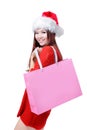 Beauty Christmas Girl Take Pink Blank Shopping Bag Royalty Free Stock Photo