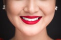 Beauty. Close up view of beautiful woman lips with red matt lips Royalty Free Stock Photo