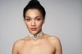 Beauty profile portrait of beautiful mixed race woman wearing chocker Royalty Free Stock Photo