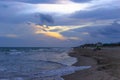 The beauty of the clouds on a dark afternoon on the beaches of Barcelona Royalty Free Stock Photo