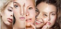 Beauty Collage. Set of Women's Faces with Different Make Up Royalty Free Stock Photo