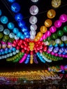 the beauty of colorful lanterns at a lantern festival in palembang city. Palembang, Indonesian August 14, 2023