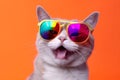 cat colourful fashion animal portrait funny neon pet cute sunglasses. Generative AI.