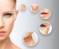 Beauty concept skin aging. anti-aging procedures, rejuvenation, lifting, tightening of facial skin