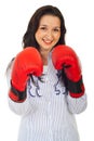 Beauty corporate woman with boxing gloves Royalty Free Stock Photo