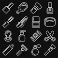 Beauty and Cosmetic Icons Set on Black Background. Line Style Vector Royalty Free Stock Photo