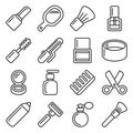 Beauty and Cosmetic Icons Set on White Background. Line Style Vector Royalty Free Stock Photo