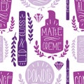 Beauty cosmetic makeup seamless pattern hand draw. Label Hand made production