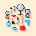 Beauty, Cosmetic and Makeup Vector flat Icons Royalty Free Stock Photo