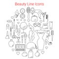 Beauty, Cosmetic and Makeup Vector Line Icons