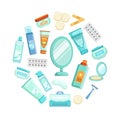 Beauty Cosmetic Products of Round Shape, Skin Care Objects Vector Illustration