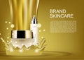 Beauty cosmetic set with pouring gold vector cosmetic ads
