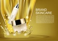 Beauty cosmetic set with pouring gold vector cosmetic template