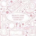 Beauty and cosmetics background with hand drawn doodle style.