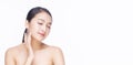 Beauty  cosmetics  healthy  treatment  skincare and spa concept. Asian woman touching own face with clear fresh skin. Royalty Free Stock Photo