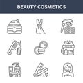 9 beauty cosmetics icons pack. trendy beauty cosmetics icons on white background. thin outline line icons such as woman, salon, Royalty Free Stock Photo
