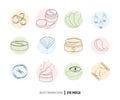 Beauty cosmetics line art icon set. Collagen eye patches in . Korean cosmetics. Icons patch for eyes, collagen, Ginkgo