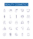 Beauty cosmetics line icons signs set. Design collection of Makeup, SkinCare, HairCare, Perfume, Lipstick, Facial