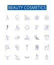 Beauty cosmetics line icons signs set. Design collection of Makeup, SkinCare, HairCare, Perfume, Lipstick, Facial