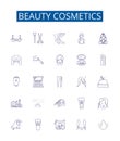 Beauty cosmetics line icons signs set. Design collection of Makeup, SkinCare, HairCare, Perfume, Lipstick, Facial