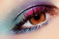 Close-up of beautiful female eye with marine colors eyeshadow