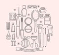 Beauty and cosmetics thin line outline icons set Royalty Free Stock Photo