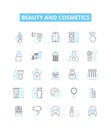 Beauty and cosmetics vector line icons set. Cosmetics, Beauty, Skincare, Makeup, Perfume, Fragrance, Hair illustration