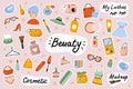 Beauty cute stickers template set. Scrapbooking elements