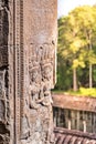 Beauty Dancing Apsaras an old Khmer art sand stone carving of Apsara status on the wall at world heritage, Siem Reap, Cambodia