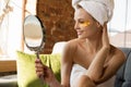 Beauty Day. Woman doing her daily skincare routine at home Royalty Free Stock Photo
