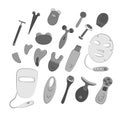 Beauty devices set. LED light therapy, vibration massage gadgets, microcurrent tool. Skin care at home. Sketch vector