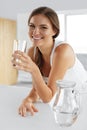 Beauty, Diet Concept. Happy Smiling Woman Drinking Water. Health Royalty Free Stock Photo