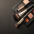 Beauty essentials Makeup brush and palette on a black background