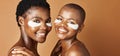 Beauty, eye pads and face of black women in studio with glowing, natural and facial routine. Smile, skincare and