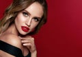 Beauty Face. Beautiful Woman With Makeup And Red Lips. Royalty Free Stock Photo