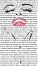 Beauty Face of girl with red lips on white newspaper like mere lin monroe. clip art of a beautiful woman with red lips like mere-l