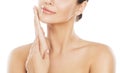 Beauty Face Skin Care, Woman Moisturizing and Massaging Cheek By Hand over White Royalty Free Stock Photo