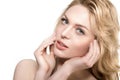 Beauty face woman. Girl healthy model in spa salon. Cream treatment products. Facial skin terapy Royalty Free Stock Photo