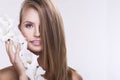 Beautifull face of the young beautiful woman with flower Royalty Free Stock Photo