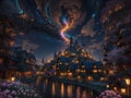 Beauty of the fairytale town is heightened as the sky is adorned with a celestial display with stars twinkling like scattered