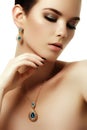 Beauty and fashion concept. Beautiful woman with jewelry Royalty Free Stock Photo