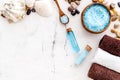 Beauty and fashion concept with spa set and seashells Royalty Free Stock Photo