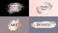 Beauty fashion frames icons logo set. Cosmetics golden paint, ink brushstroke, brush, line or texture.