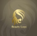 Beauty fashion icon or logo with woman face and hair