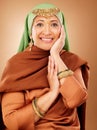 Beauty, fashion and jewellery with portrait of Muslim woman for Arabic, luxury and oriental designer. Gold, Islamic and