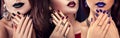 Beauty fashion model with different make-up and nail design wearing jewelry. Set of manicure. Three stylish looks Royalty Free Stock Photo