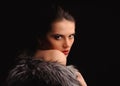 Beauty Fashion Model Girl in Blue Mink Fur Coat Royalty Free Stock Photo