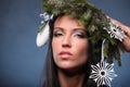 Beauty Fashion Model Girl with Christmas Tree Hairstyle Royalty Free Stock Photo